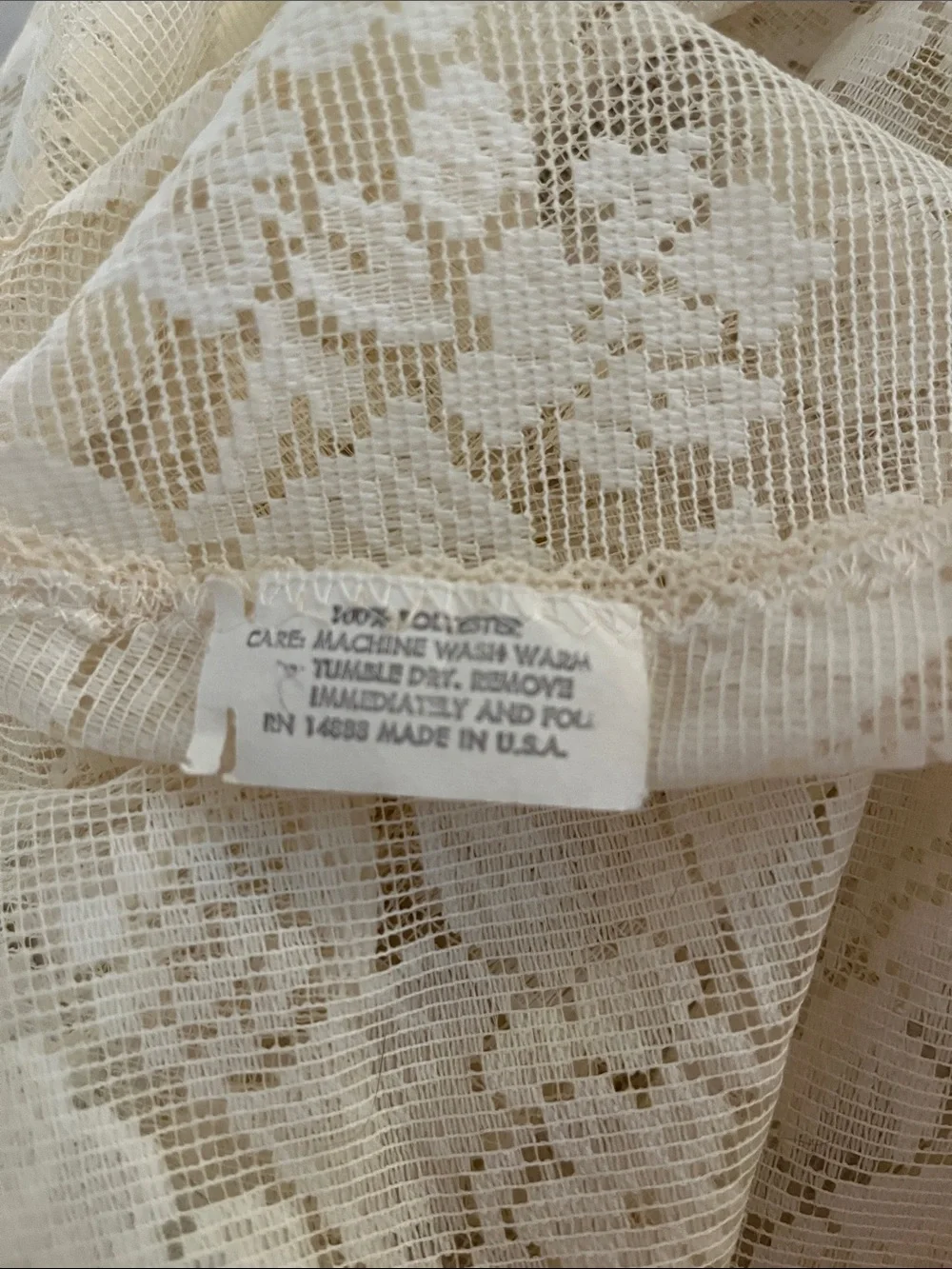 Vintage Woven Cream Tan Lace Oval Round Tablecloth Cotton Floral 88” x 83”
